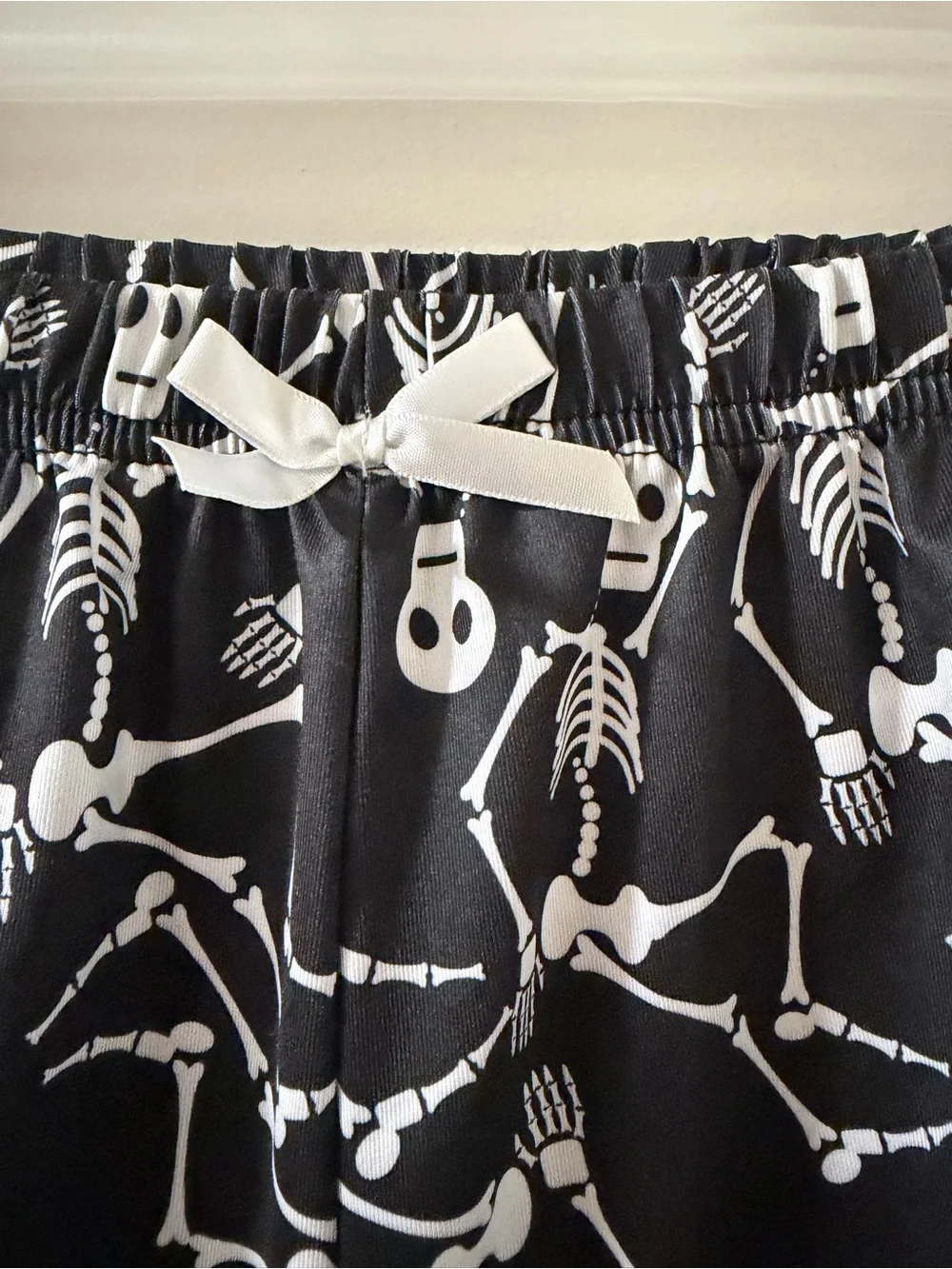 Women’s Black Skeleton Print Athletic Lounge Shorts with Drawstring